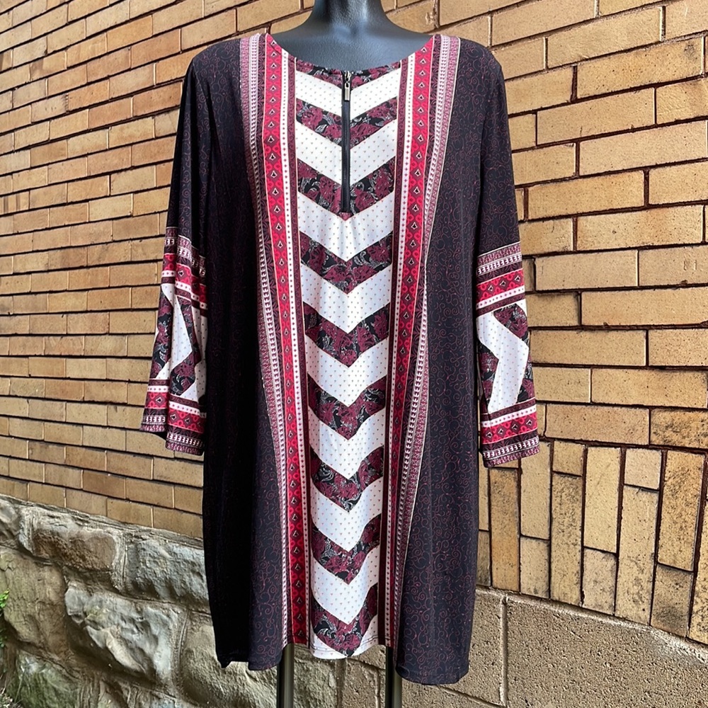 Alfani abstract front zip chevron floral pattern tunic Size Extra Large
